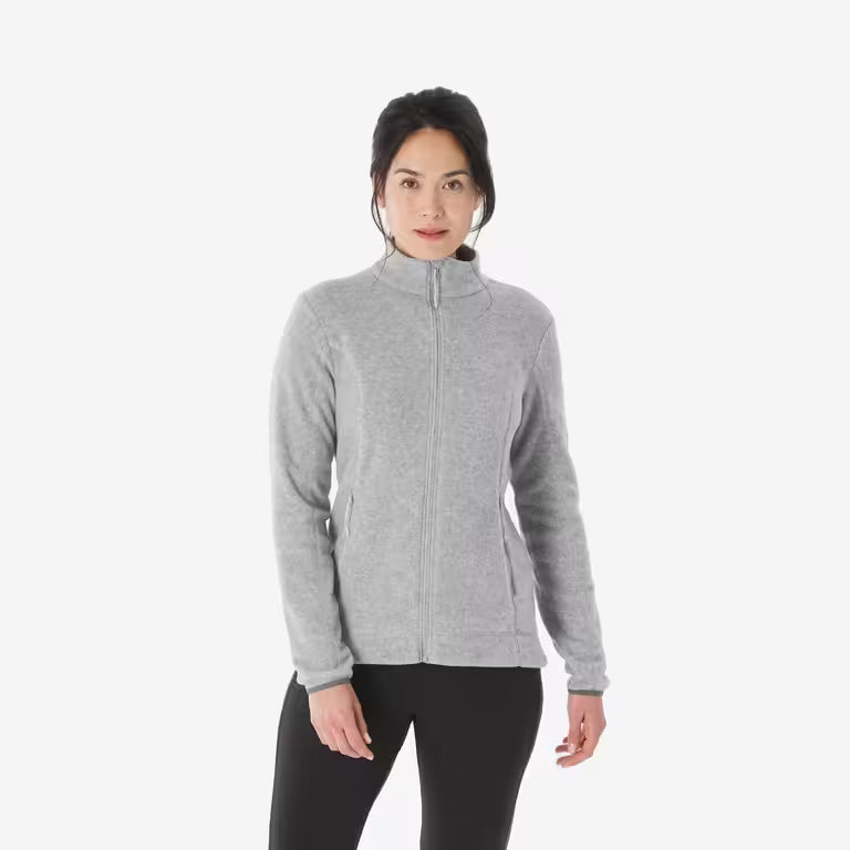 Women’s mountain hiking fleece jacket, MH100 Full Zip - Grey