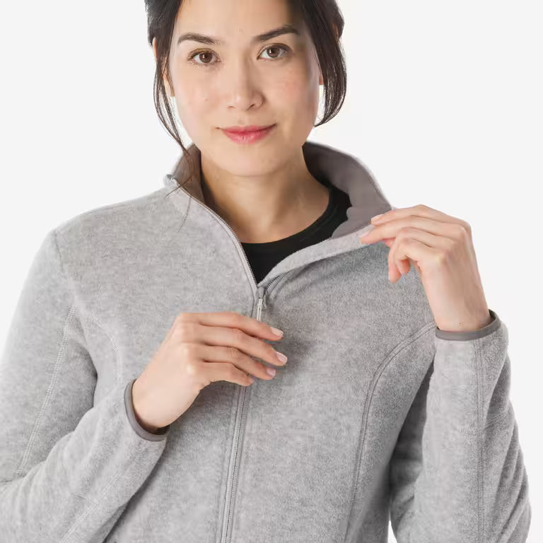 Women’s mountain hiking fleece jacket, MH100 Full Zip - Grey