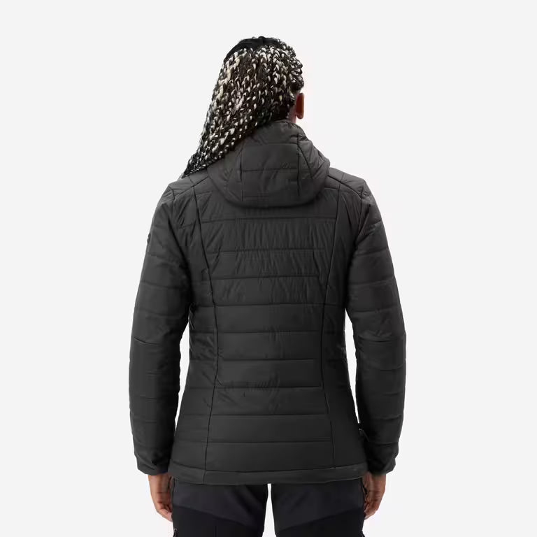 Women’s synthetic trekking padded jacket with hood, MT100 - Black