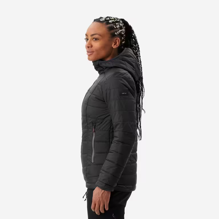 Women’s synthetic trekking padded jacket with hood, MT100 - Black