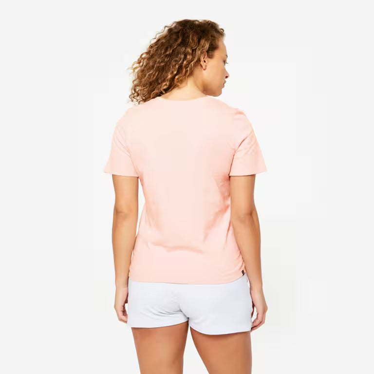 Women's V-Neck Cotton Fitness T-Shirt - Pearl Pink