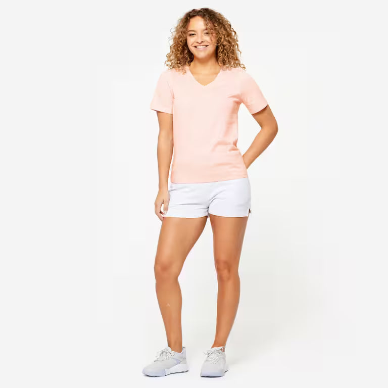 Women's V-Neck Cotton Fitness T-Shirt - Pearl Pink